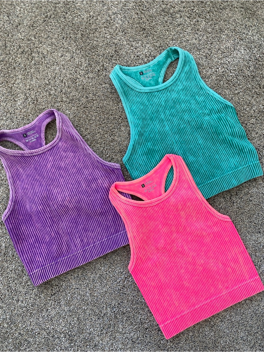 3-Pack Ribbed Tank Tops - Pink, Teal, Purple